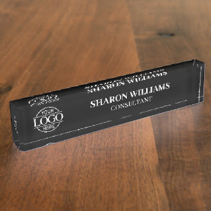 Modern Professional Black White Office Title Desk Nameplate