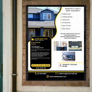 Modern Professional Black Yellow Real State Custom Poster