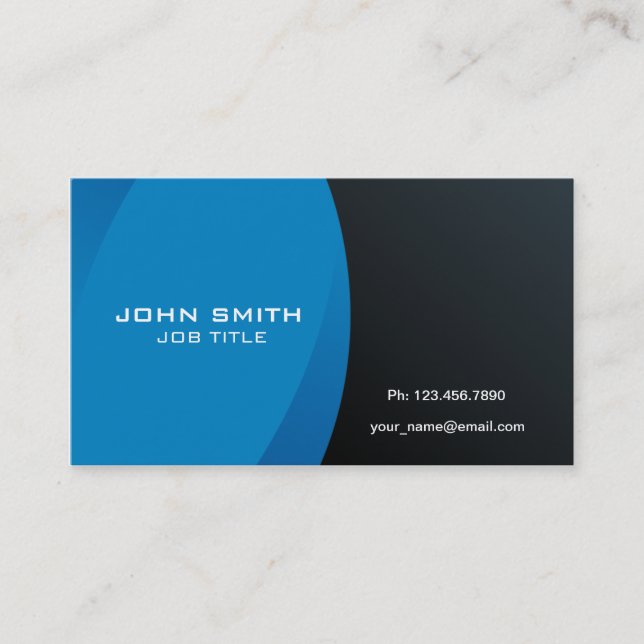 Modern Professional Blue and Black Business Card (Front)
