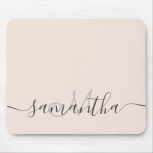 Modern professional blush pink monogram mouse mat