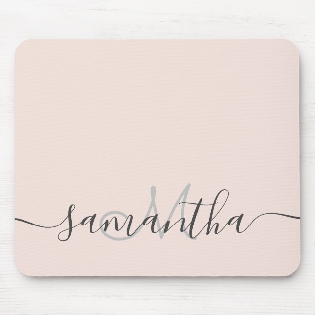 Modern professional blush pink monogram mouse mat (Front)