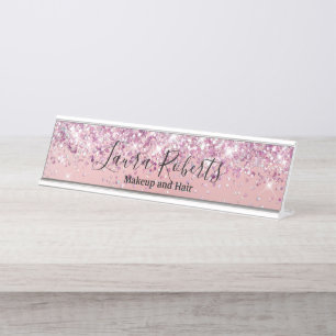 Modern Professional Blush Pink Sparkle Glitter D Desk Name Plate