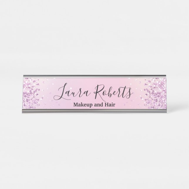 Modern Professional Blush Pink Sparkle Glitter Des Desk Name Plate (Front)