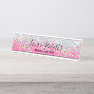 Modern Professional Blush Pink Sparkle Glitter Desk Name Plate