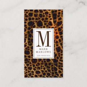 Modern Professional Brown Monogram Leather Effect Business Card