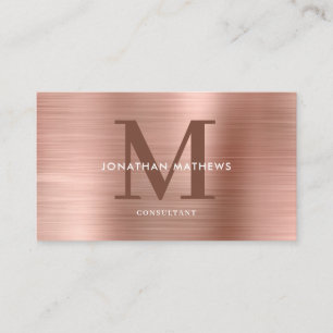 Modern Professional Brushed Metal Blush Monogram Business Card