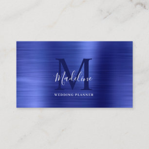 Modern Professional Brushed Metallic Blue Monogram Business Card
