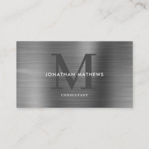 Modern Professional Brushed Metallic Grey Monogram Business Card