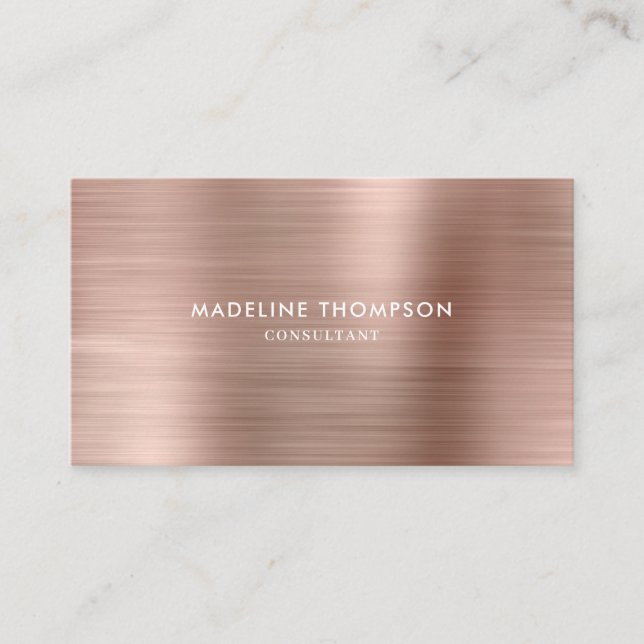 Modern Professional Brushed Metallic Rose Gold Business Card (Front)