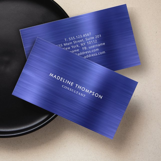 Modern Professional Brushed Metallic Royal Blue Business Card (Creator Uploaded)