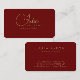 Modern Professional Burgundy and Gold Script Business Card