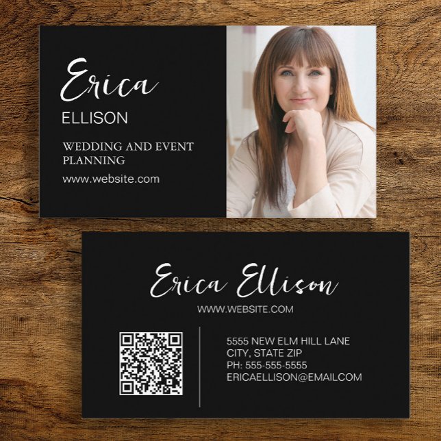 Modern Professional Business QR Code Photo Business Card (Black and white photo business card personalized with your QR code and other business information)
