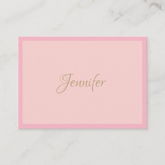 Modern Professional Calligraphed Elegant Pink Gold Business Card (Front)