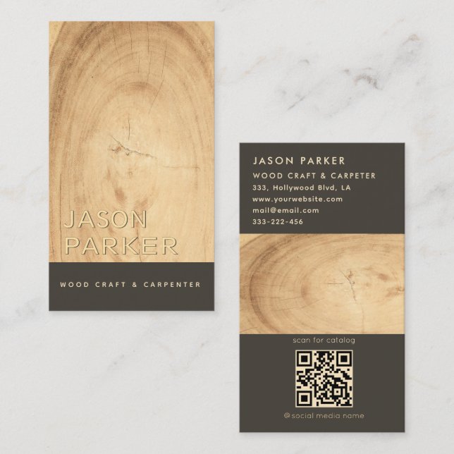 Modern professional carpenter Qr code Business Card (Front/Back)