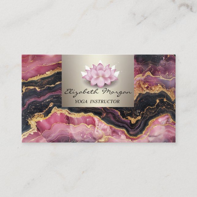 Modern Professional Charming,Lotus,Burgundy Marble Business Card (Front)