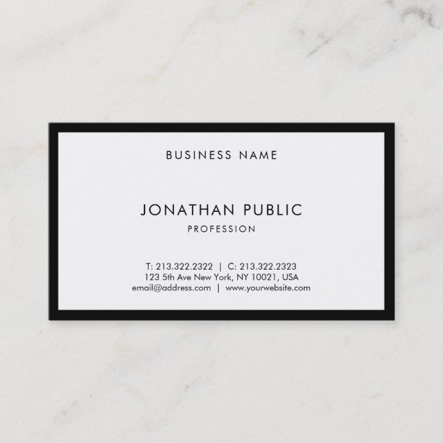 Modern Professional Chic Black White Elegant Plain Business Card (Front)