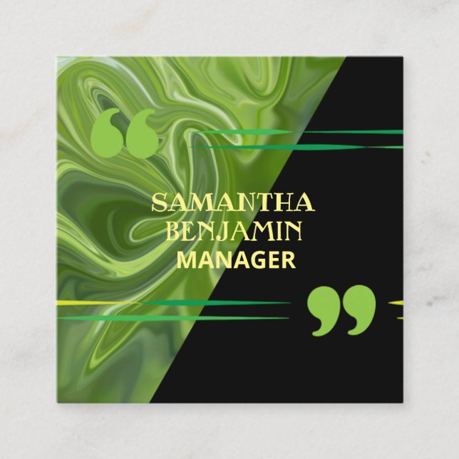 Modern Professional Classic Green Black Stylish Square Business Card (Front)