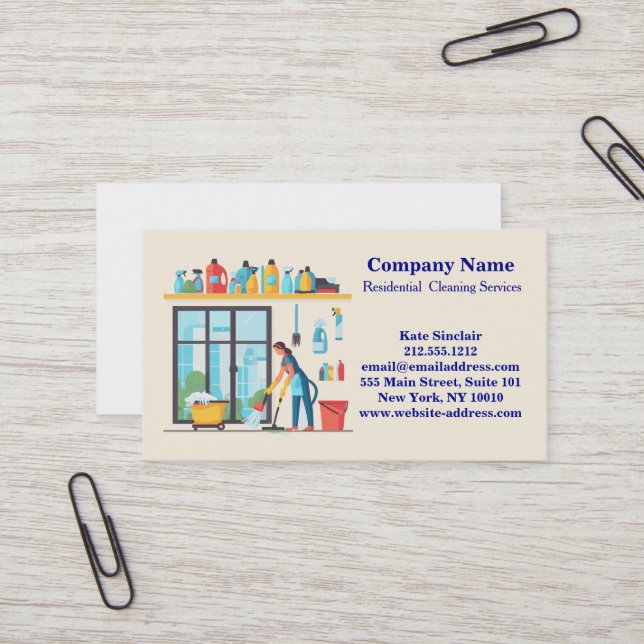 Modern Professional Cleaning Service Business Card (Front/Back In Situ)
