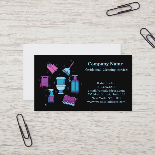 Modern Professional Cleaning Service Business Card (Front/Back In Situ)