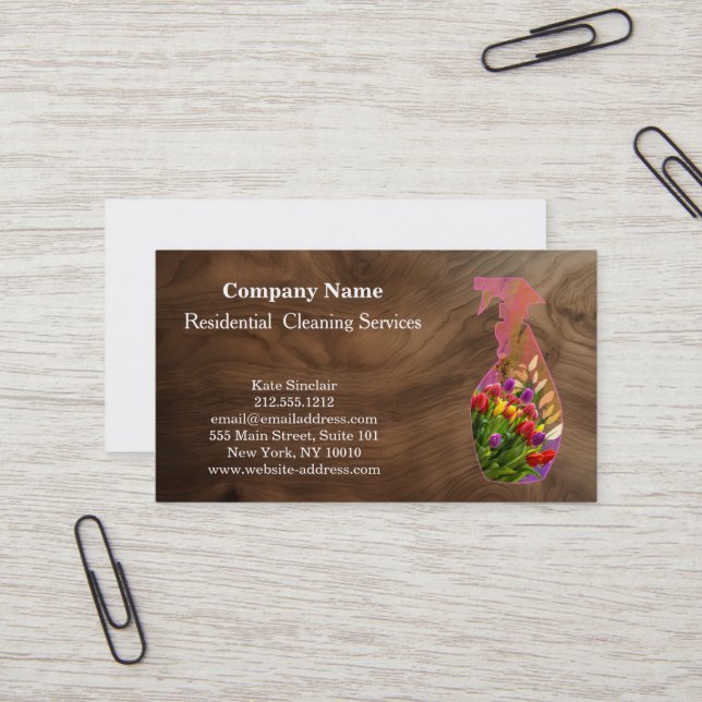 Modern Professional Cleaning Service Spray Bottle Business Card (Front/Back In Situ)