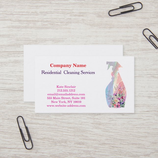 Modern Professional Cleaning Service Spray Bottle Business Card (Front/Back In Situ)
