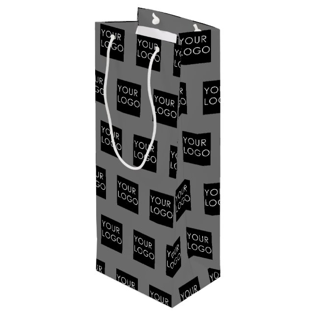Modern Professional Company Business Logo Grey Wine Gift Bag (Back Angled)