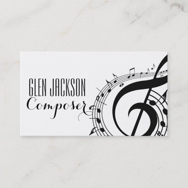 Modern Professional Composer Music Notes Musician Business Card (Front)