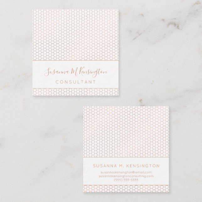 Modern Professional Copper Foil Geometric Hexagon Square Business Card (Front/Back)