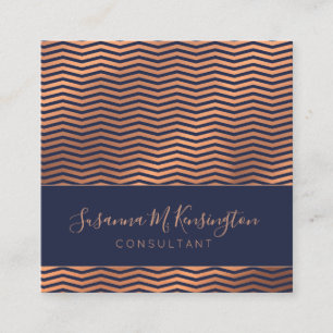 Modern Professional Copper Foil Navy Blue Chevron Square Business Card