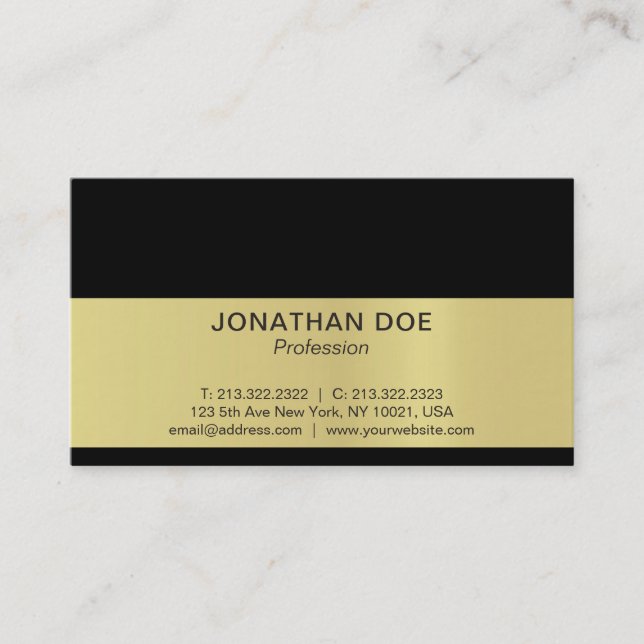 Modern Professional Creative Black and Gold Luxe Business Card (Front)