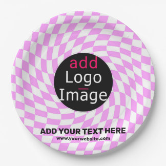 Modern Professional Custom Brand Chequered Pink Paper Plate