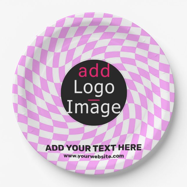 Modern Professional Custom Brand Chequered Pink Paper Plate (Front)