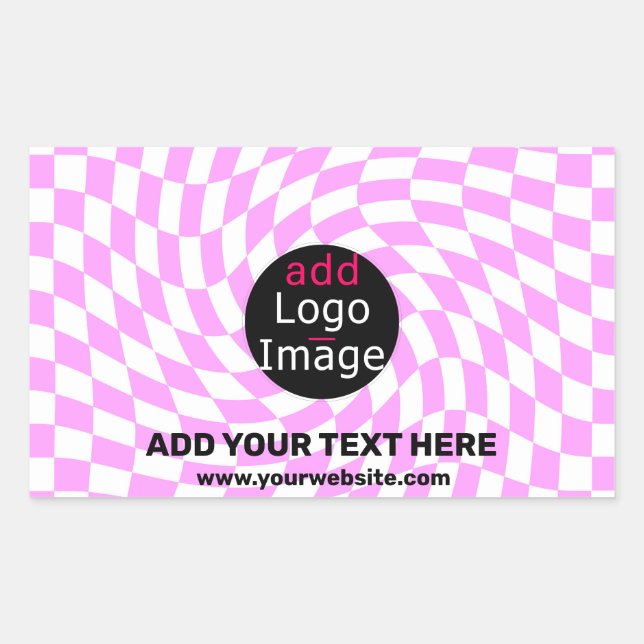 Modern Professional Custom Brand Chequered Pink  Rectangular Sticker (Front)