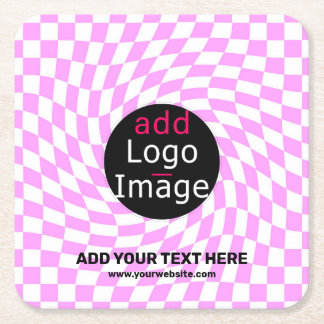 Modern Professional Custom Brand Chequered Pink   Square Paper Coaster