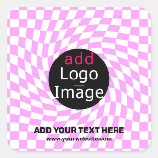 Modern Professional Custom Brand Chequered Pink  Square Sticker