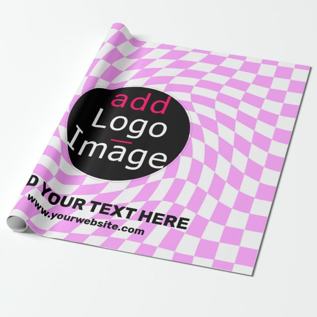 Modern Professional Custom Brand Chequered Pink  Wrapping Paper (Unrolled)
