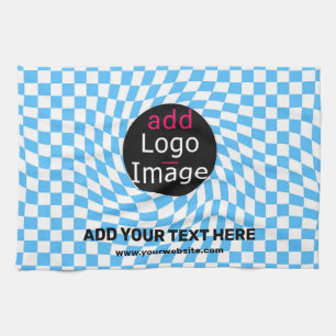 Modern Professional Custom Business Checker Blue  Tea Towel