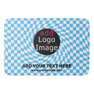 Modern Professional Custom Business Chequered Blue Bath Mat