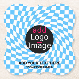 Modern Professional Custom Business Chequered Blue Paper Coaster