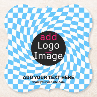 Modern Professional Custom Business Chequered Blue Paper Coaster