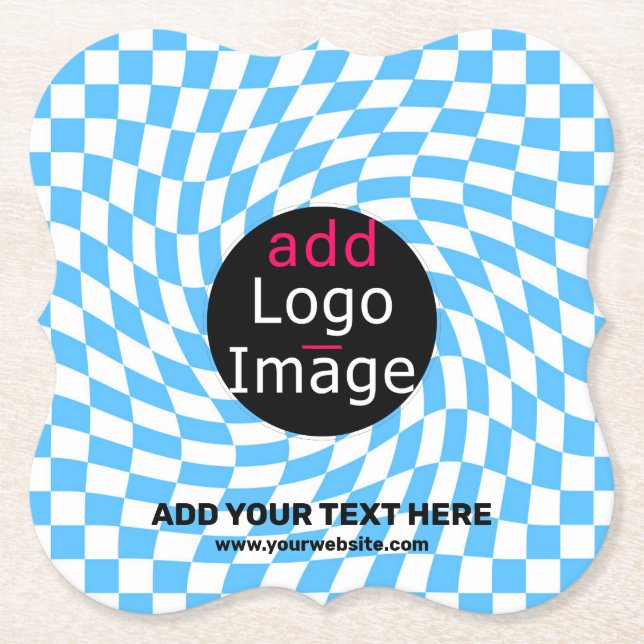 Modern Professional Custom Business Chequered Blue Paper Coaster (Front)
