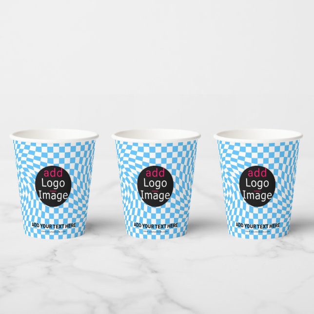 Modern Professional Custom Business Chequered Blue Paper Cups (Multi)