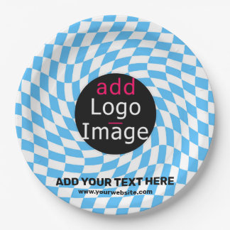 Modern Professional Custom Business Chequered Blue Paper Plate