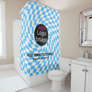 Modern Professional Custom Business Chequered Blue Shower Curtain