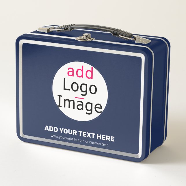 Modern Professional Custom Business Chic Blue Metal Lunch Box (Front)