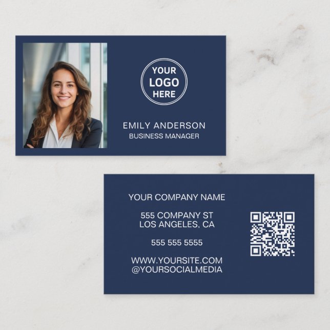 Modern Professional Custom Photo Logo QR Business Card (Front/Back)