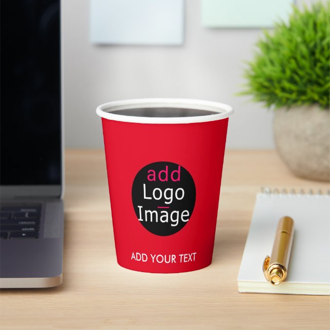 Modern Professional Customisable Business Red Paper Cups (Insitu)