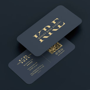 Modern Professional Dark Blue Grey Monogram Business Card