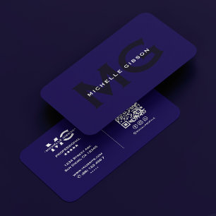 Modern Professional Dark Blue Initials Business Card