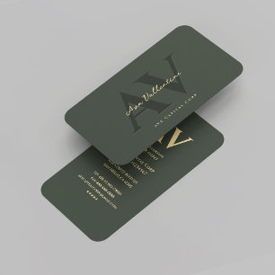Modern Professional Dark Green Monogram Marketing Business Card